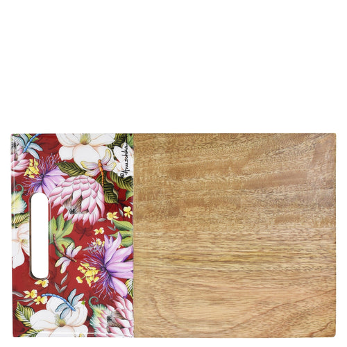 Handmade art floral patterned Wooden Printed Cutting Board - 25002 with a wooden chopping surface from Anuschka.
