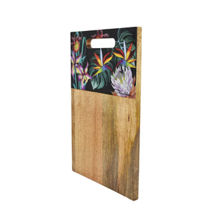 Wooden Printed Cutting Board - 25002 with an enamel floral and bird design on the upper portion by Anuschka.