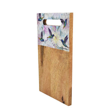 Load image into Gallery viewer, Enamel cutting board with floral and hummingbird design on the handle. 
(Product Name: Wooden Printed Cutting Board - 25002, Brand Name: Anuschka)
