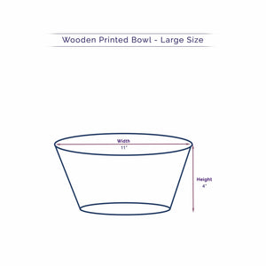 Diagram of a large Anuschka Wooden Printed Bowl - 25003 with dimensions labeled: width 11 inches, height 4 inches.