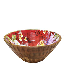 Load image into Gallery viewer, Decorative floral bowl with a red enamel inlay interior and Wooden Printed Bowl - 25003 exterior by Anuschka.
