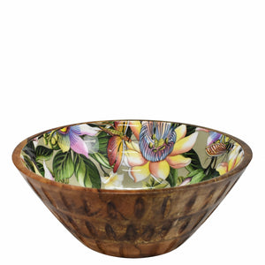 Decorative Wooden Printed Bowl - 25003 with floral interior design against a white background by Anuschka.