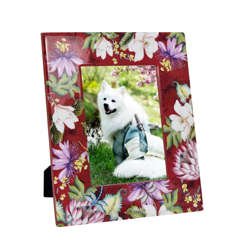 Anuschka wooden printed photo frame - 25004 displaying a picture of a white dog outdoors.