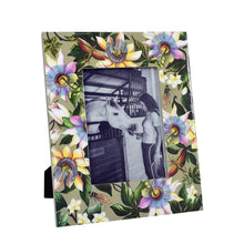 Load image into Gallery viewer, Anuschka Wooden Printed Photo Frame - 25004 with a floral pattern and a wood frame cover image featuring a horse and person.
