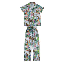 Load image into Gallery viewer, Matching tropical print Anuschka pajama set on a white background.
