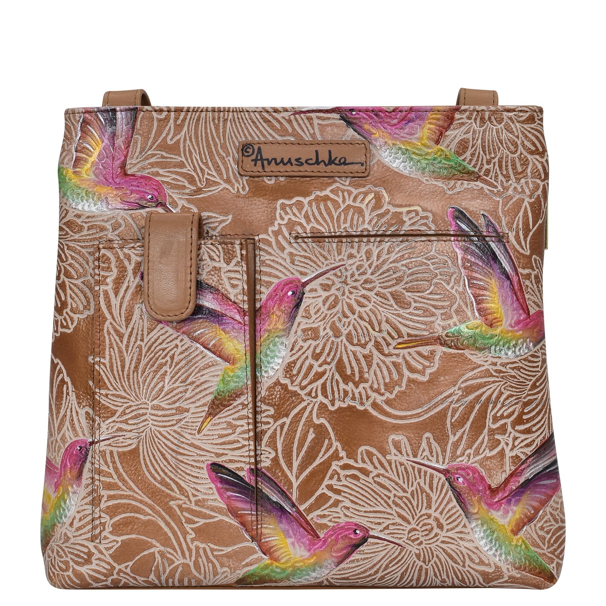 Tooled Bird Tan Medium Crossbody With Double Zip Pockets - 447