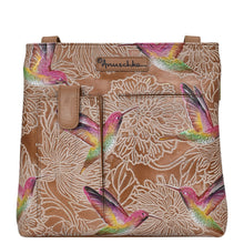 Load image into Gallery viewer, Tooled Bird Tan Medium Crossbody With Double Zip Pockets - 447
