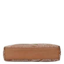 Load image into Gallery viewer, Brown and patterned rectangular zippered Anuschka genuine leather wallet isolated on a white background.
