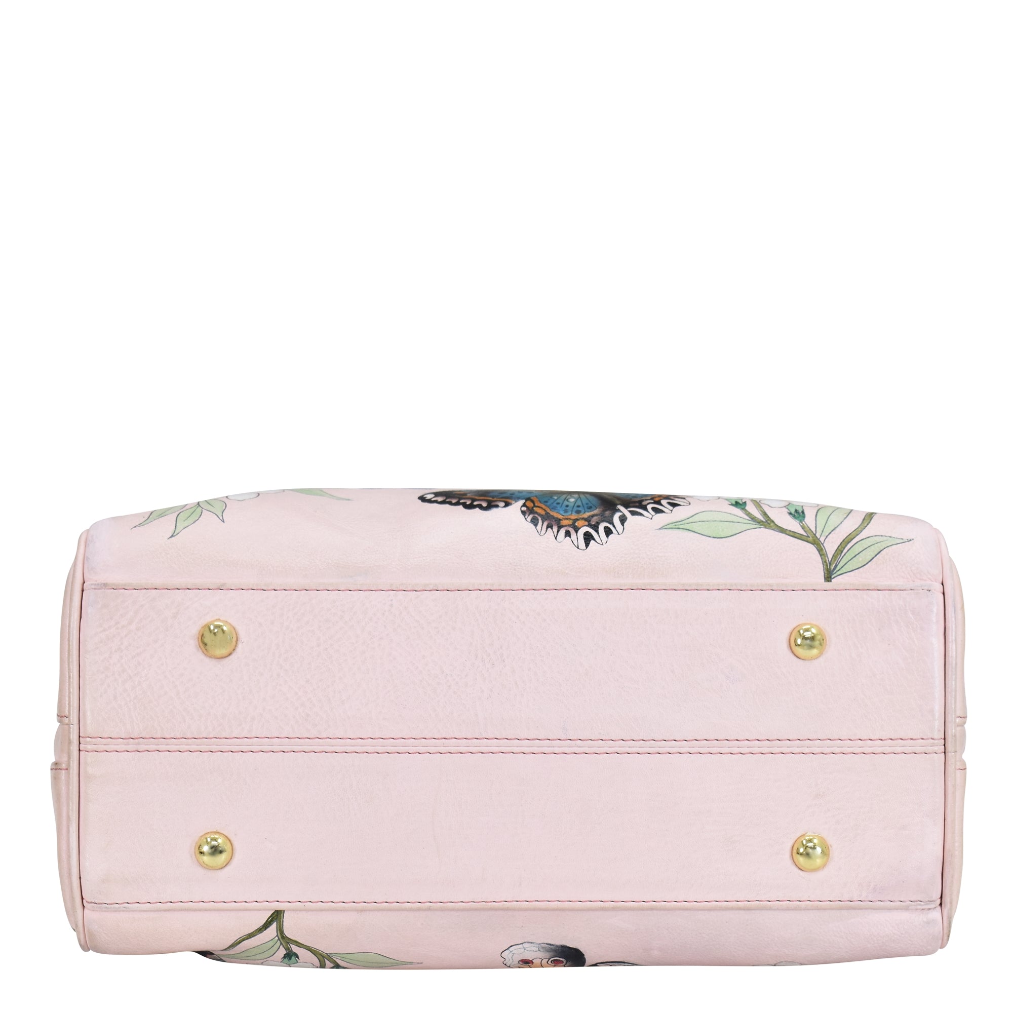 Pink floral-patterned leather Zip Around Classic Satchel - 625 by Anuschka on a white background.