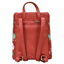 Load image into Gallery viewer, Red floral genuine leather Bucket Backpack - 685 with gold hardware by Anuschka.
