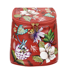 Load image into Gallery viewer, Red floral genuine leather Bucket Backpack - 685 with gold hardware by Anuschka.
