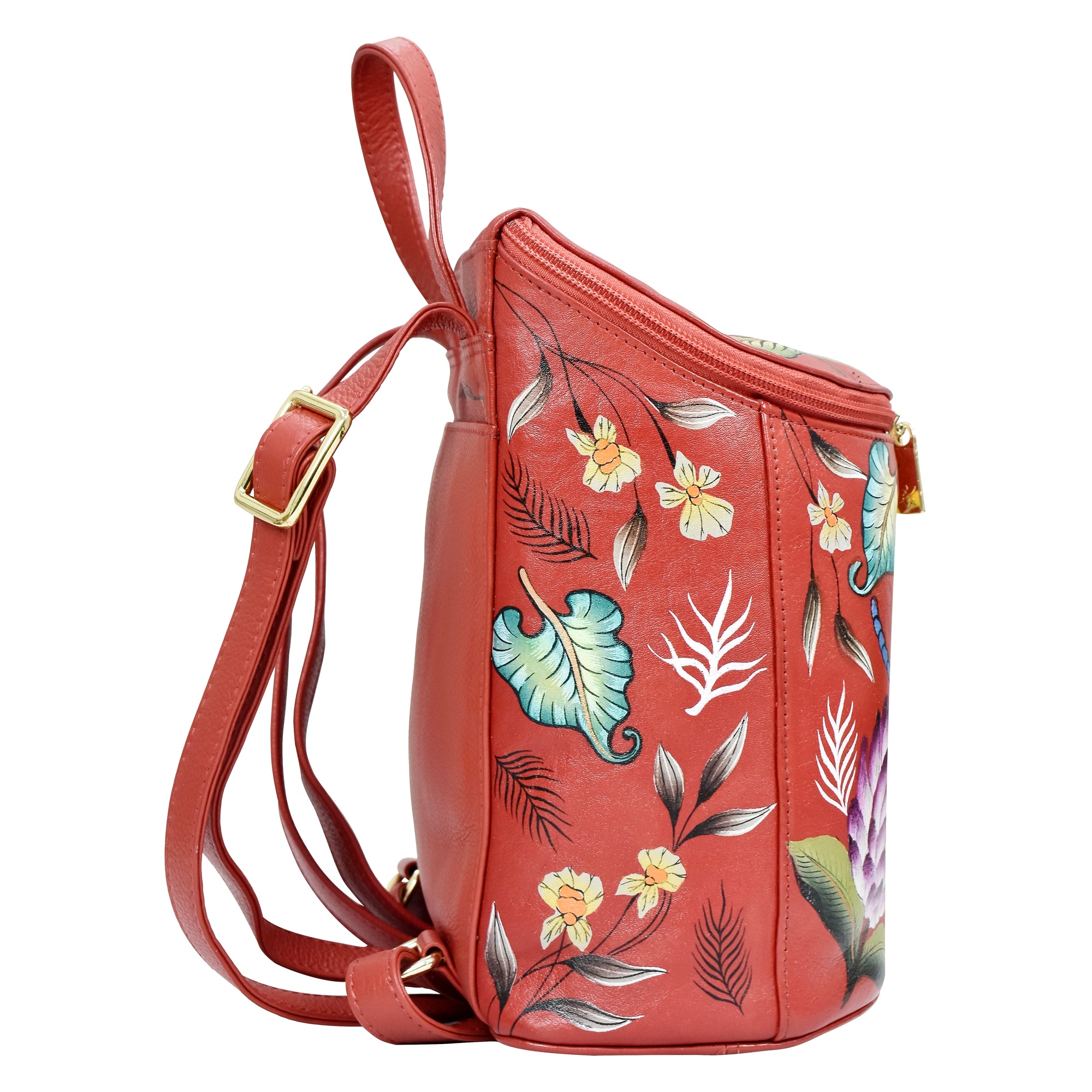 Anuschka Bucket Backpack - 685 with floral print design.