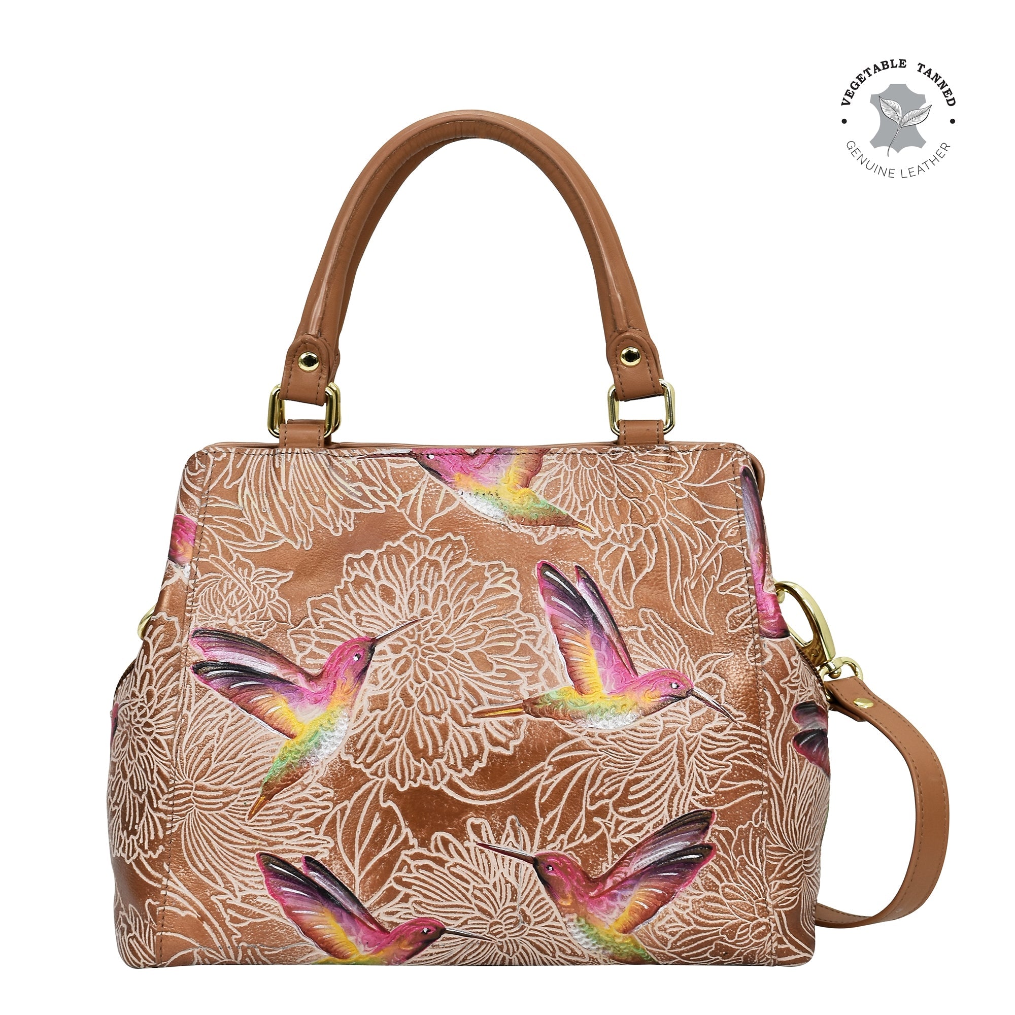 Hand Tooled leather handbag for women 690-TBR-TAN