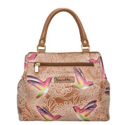 Tooled Birds Tan Multi Compartment Satchel - 690