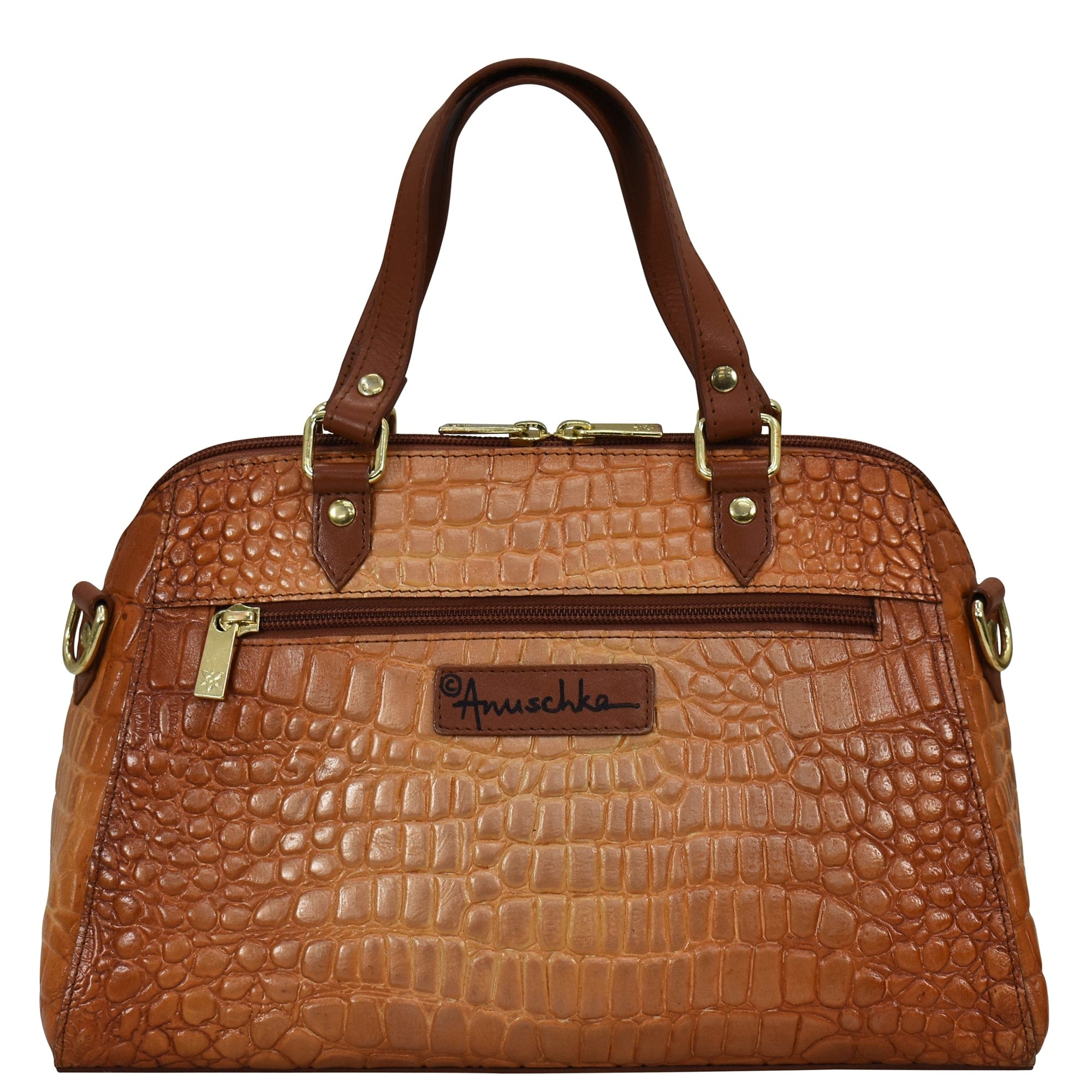 Croc Embossed Caramel Wide Organizer Satchel - 695