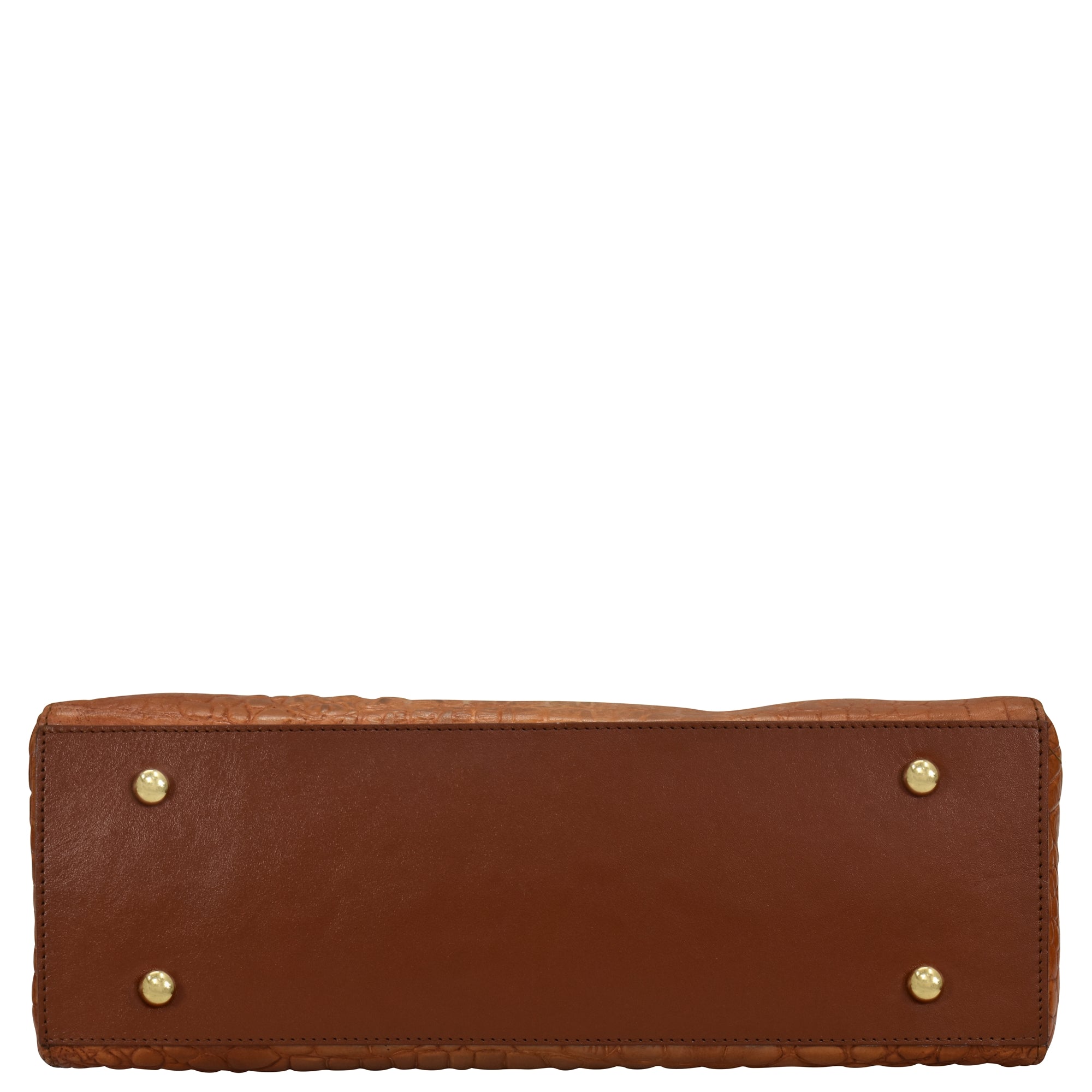 Genuine leather brown Wide Organizer Satchel - 695 with metal studs on a white background by Anuschka.
