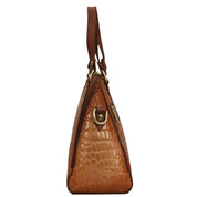 Brown genuine leather Wide Organizer Satchel - 695 with crocodile texture and gold-tone hardware by Anuschka.