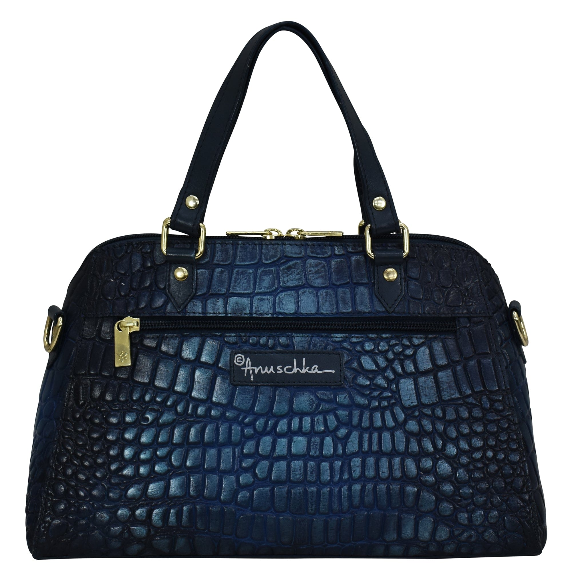 Croc Embossed Sapphire Wide Organizer Satchel - 695