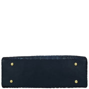 A black genuine leather Wide Organizer Satchel - 695 by Anuschka with visible stitching and metal studs on a white background.