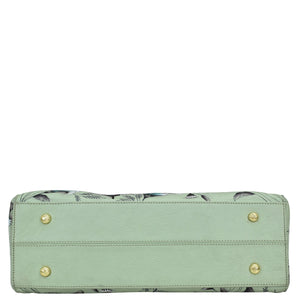 Mint green genuine leather women's wallet with floral pattern and gold-tone stud details from Anuschka's Wide Organizer Satchel - 695 collection.