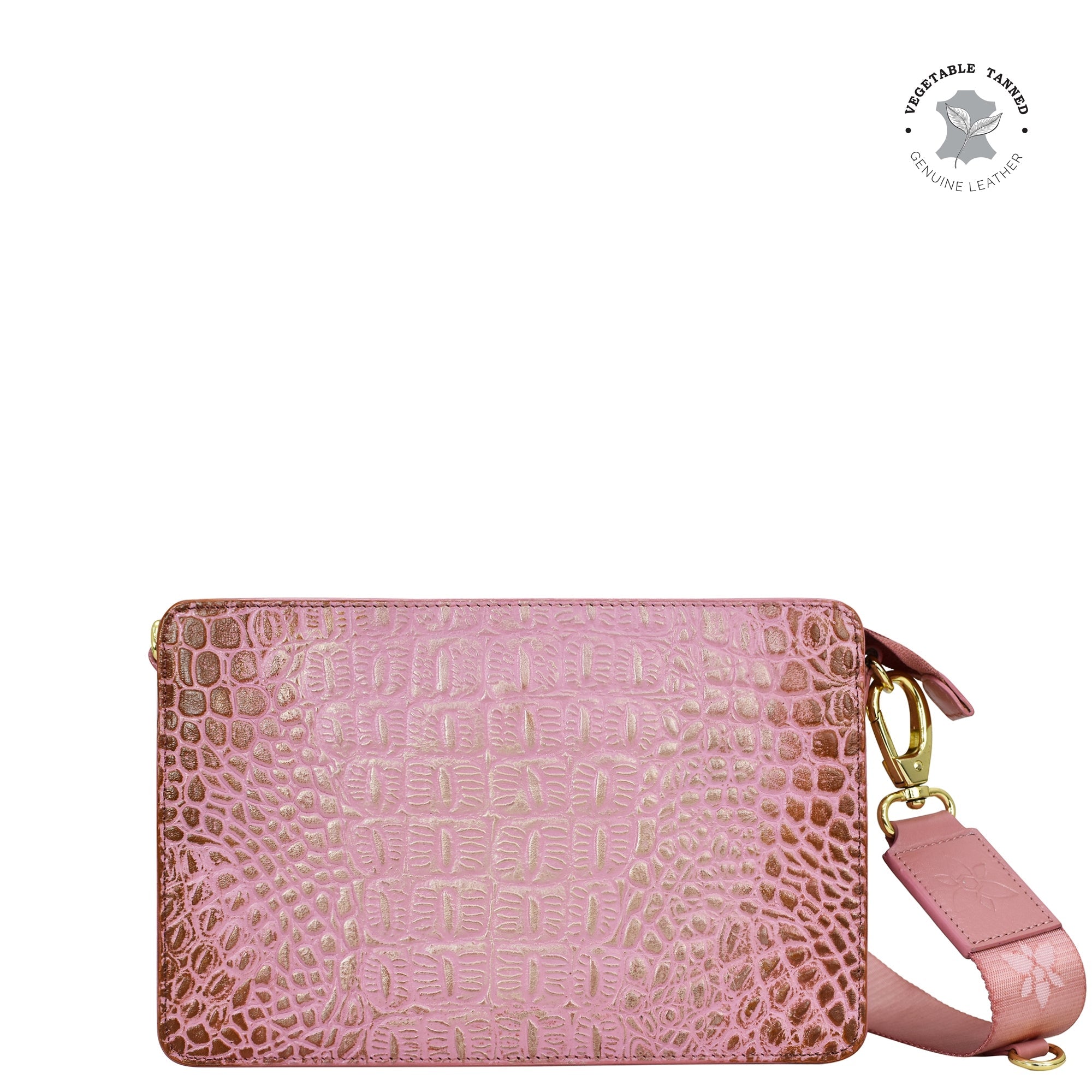 Croc Embossed Blush Gold Triple Compartment Crossbody - 696