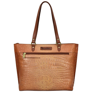 Anuschka Large Zip Top Tote - 698 with embossed logo, zipper pocket, and hand-painted details.