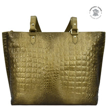 Load image into Gallery viewer, Anuschka Large Zip Top Tote - 698 with gold-toned genuine leather and crocodile print shoulder straps.
