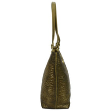 Load image into Gallery viewer, Olive green, textured genuine leather Anuschka Large Zip Top Tote - 698 with a single strap.

