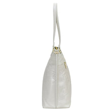 Load image into Gallery viewer, White leather Large Zip Top Tote - 698 shoulder bag by Anuschka with embossed pattern, gold-tone hardware, and a zippered pocket.
