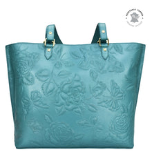 Load image into Gallery viewer, Anuschka Large Zip Top Tote - 698 with floral embossing and a zippered pocket.
