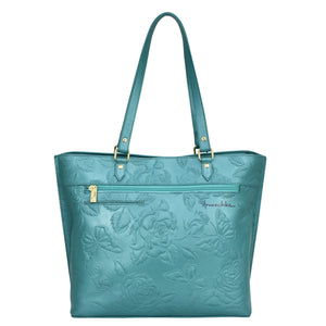 Anuschka Large Zip Top Tote - 698 with floral embossing and gold-tone hardware.