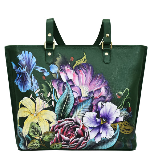 Anuschka's Large Zip Top Tote - 698 with colorful hand-painted floral print design.