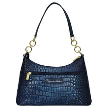 Load image into Gallery viewer, Navy blue genuine leather crocodile pattern Anuschka handbag with gold-tone hardware featuring the Hobo With Chain Strap - 707.
