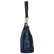 Load image into Gallery viewer, Navy blue crocodile pattern genuine leather Hobo With Chain Strap - 707 key holder with gold-tone hardware by Anuschka.
