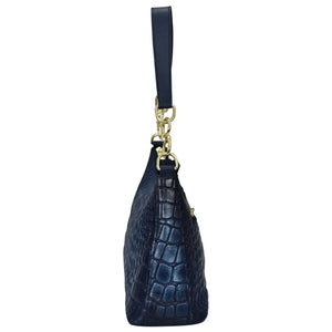 Navy blue crocodile pattern genuine leather Hobo With Chain Strap - 707 key holder with gold-tone hardware by Anuschka.