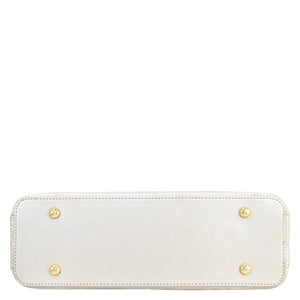 White rectangular genuine leather wallet with gold studs on a white background - Anuschka Hobo With Chain Strap - 707