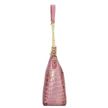 Load image into Gallery viewer, Pink Anuschka Zip-Top Shoulder Hobo - 709 with gold chain link detail.
