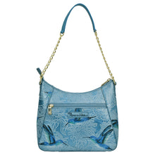 Load image into Gallery viewer, Anuschka Zip-Top Shoulder Hobo - 709 with bird motifs, hand painted artwork, and chain strap.
