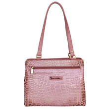 Load image into Gallery viewer, Pink Medium Everyday Tote - 710 with crocodile texture, leather exterior, and Anuschka logo on the front.
