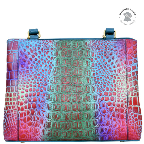 Colorful crocodile pattern genuine leather Anuschka Medium Everyday Tote - 710 against a white background.