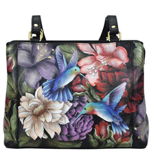 Load image into Gallery viewer, Anuschka&#39;s Medium Everyday Tote - 710 with a colorful floral and hummingbird print, perfect as your daily companion.

