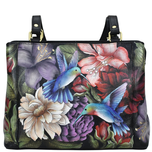 Anuschka's Medium Everyday Tote - 710 with a colorful floral and hummingbird print, perfect as your daily companion.