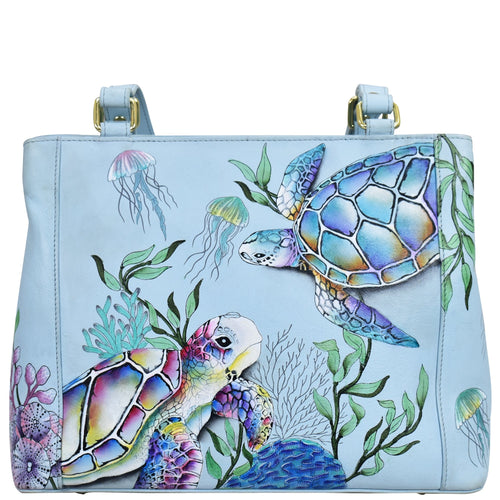 Medium Everyday Tote - 710 by Anuschka with a sea turtle and marine life print design.