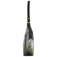 Load image into Gallery viewer, Side view of the Anuschka Slim Shoulder Hobo - 714, a black shoulder bag made of genuine leather featuring a printed design and a gold-tone buckle on the strap, perfect as an everyday bag.
