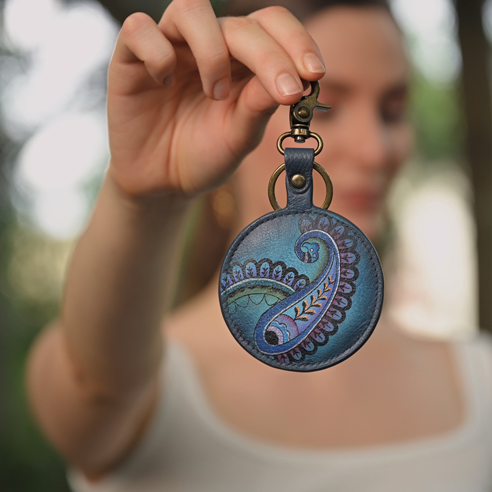 Painted Leather Bag Charm - K0013