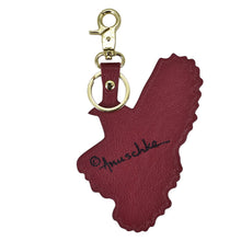 Load image into Gallery viewer, A red Painted Leather Bag Charm K0038 keychain with a gold-colored clip and Anuschka written in script.
