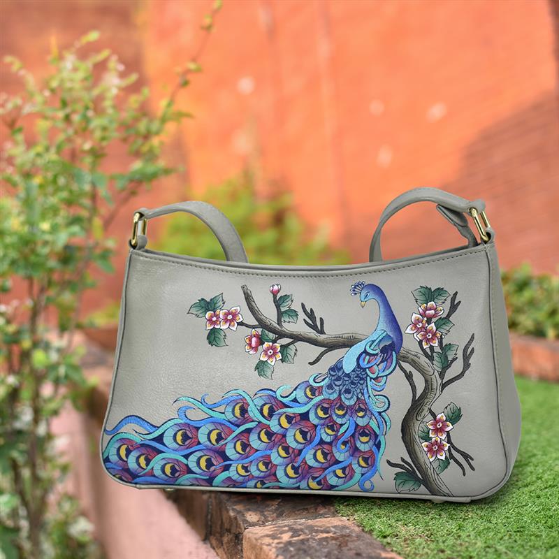 The Basu Group Inc Leather Hand Painted Triple Compartment Satchel