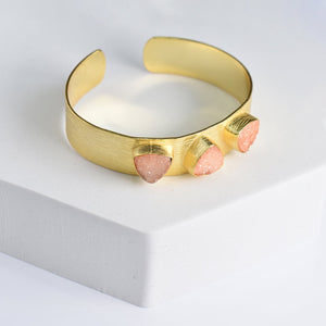 Triangle Druzy Bracelet - VBR0002 by Vanya Lara with pink Druzy accents displayed on a white surface.