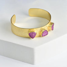 Load image into Gallery viewer, Gold-plated Triangle Druzy Bracelet - VBR0002 with purple accents on a white background by Vanya Lara.
