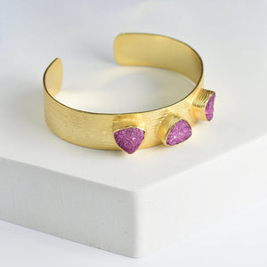 Gold-plated Triangle Druzy Bracelet - VBR0002 with purple accents on a white background by Vanya Lara.